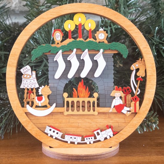 (image for) Small Layered Fireplace 4 Socks With Stand - Click Image to Close